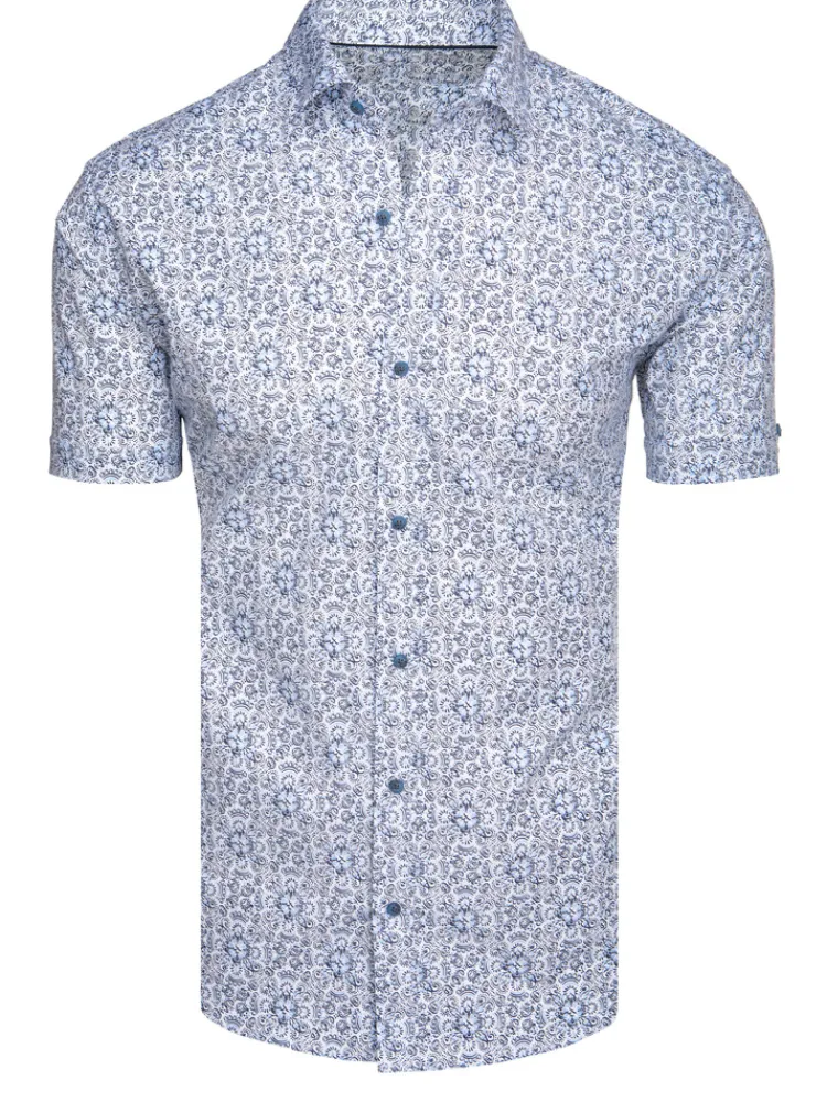 Wyjątkowe Okazje|Koszule Męskie>Dstreet Koszula męska we wzory z krótkim rękawem niebieska KX1054