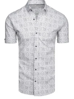 Wyjątkowe Okazje|Koszule Męskie>Dstreet Koszula męska we wzory z krótkim rękawem jasnoszara KX1055