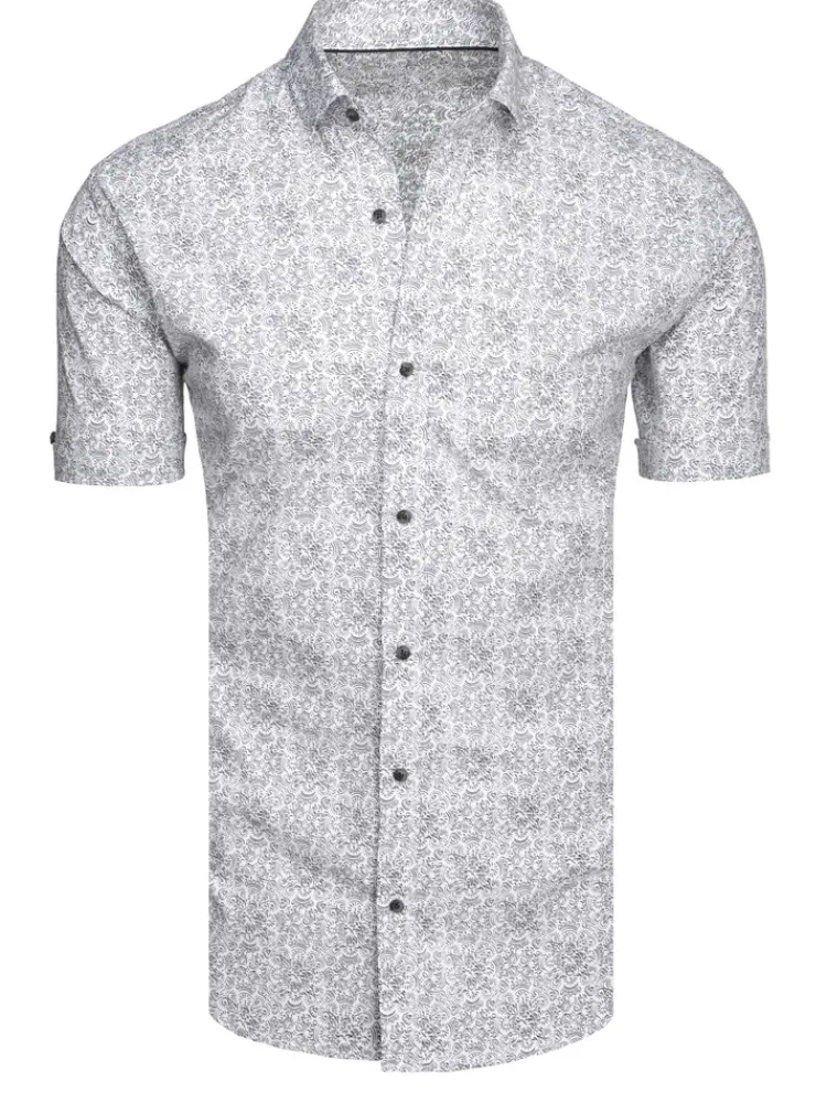 Wyjątkowe Okazje|Koszule Męskie>Dstreet Koszula męska we wzory z krótkim rękawem jasnoszara KX1055