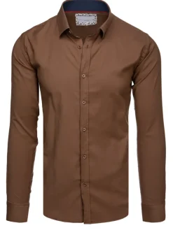 Koszule Męskie>Dstreet Koszula męska z długim ręakwem brązowa DX2593