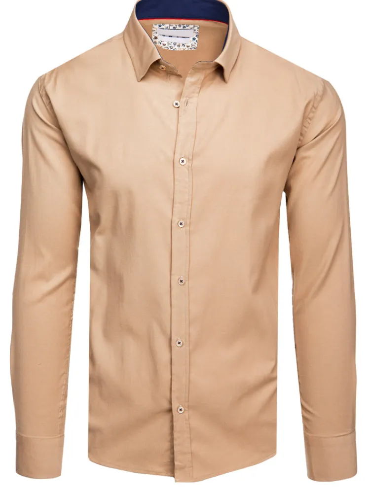 Wyjątkowe Okazje|Koszule Męskie>Dstreet Koszula męska z długim rękawem beżowa DX2602