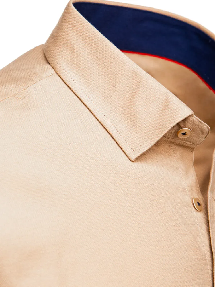 Wyjątkowe Okazje|Koszule Męskie>Dstreet Koszula męska z długim rękawem beżowa DX2602