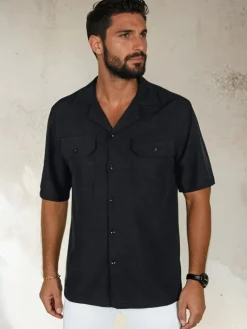 Koszule Męskie>Dstreet Koszula męska z krótkim rękawem czarna KX1084