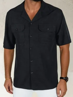 Koszule Męskie>Dstreet Koszula męska z krótkim rękawem czarna KX1084