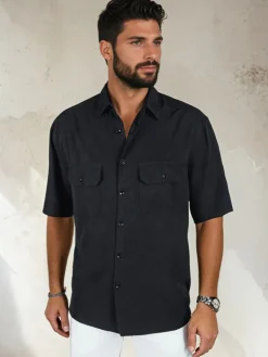 Koszule Męskie>Dstreet Koszula męska z krótkim rękawem czarna KX1080