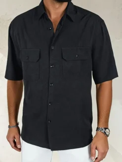 Koszule Męskie>Dstreet Koszula męska z krótkim rękawem czarna KX1080