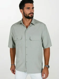 Koszule Męskie>Dstreet Koszula męska z krótkim rękawem szara KX1081