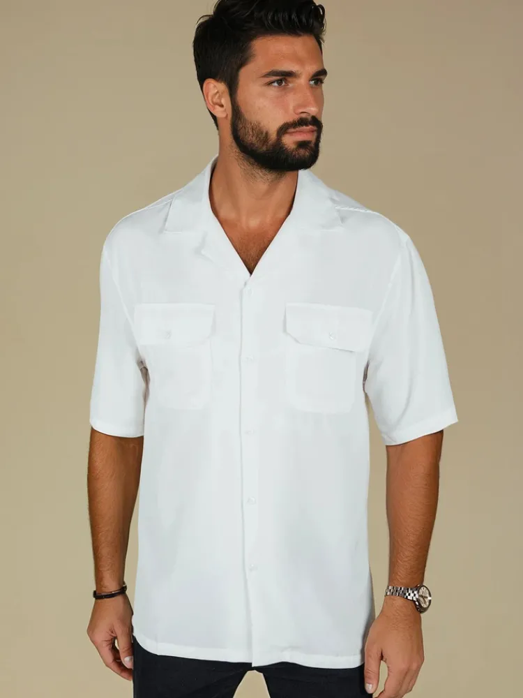 Koszule Męskie>Dstreet Koszula męska z krótkim rękawem biała KX1086