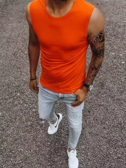 Koszulki Męskie>Dstreet Koszulka bez rękawów męska bez nadrukupomarańczowy RX4919