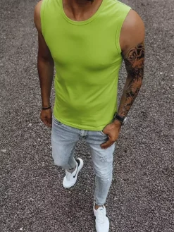 Koszulki Męskie>Dstreet Koszulka bez rękawów męska bez nadruku jasnozielona RX4917