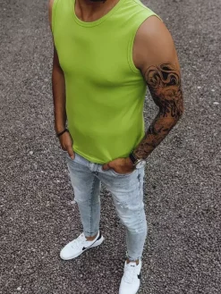 Koszulki Męskie>Dstreet Koszulka bez rękawów męska bez nadruku jasnozielona RX4917