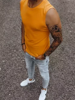 Koszulki Męskie>Dstreet Koszulka bez rękawów męska bez nadruku pomarańczowa RX4915