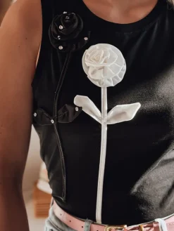 T-Shirty Damskie>Dstreet Koszulka damska na ramiączkach w kwiaty PETITO czarny RY2731