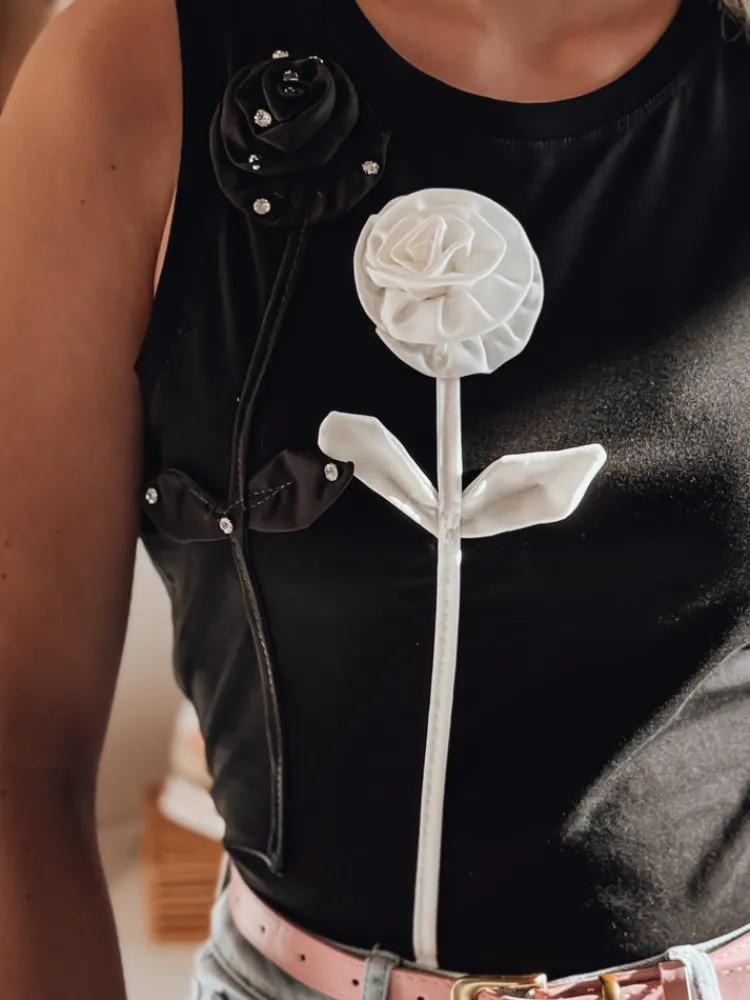 T-Shirty Damskie>Dstreet Koszulka damska na ramiączkach w kwiaty PETITO czarny RY2731