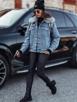 Kurtki Damskie>Dstreet Kurtka damska FURDENIM jeansowa z futerkiem jasnoniebieska TY4755