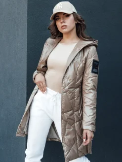 Płaszcze Damskie|Kurtki Damskie>Dstreet Kurtka damska pikowana długa z kapturem PAUL beżowa TY4411