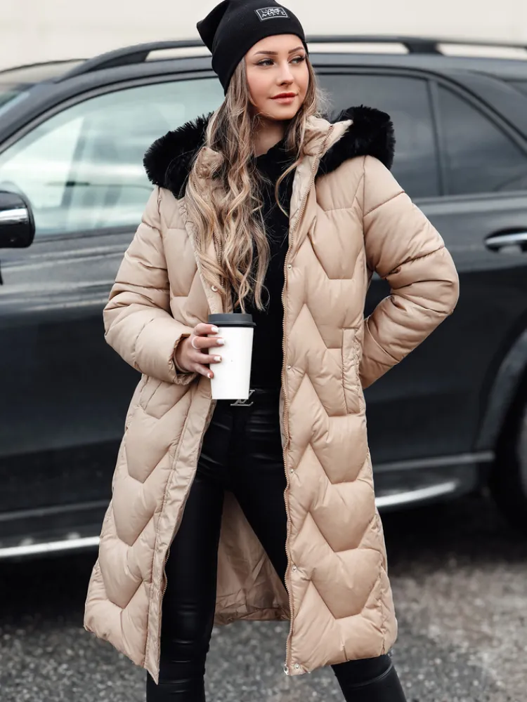 Płaszcze Damskie|Kurtki Damskie>Dstreet Kurtka zimowa damska pikowana długa WINTERACT beżowa TY4777