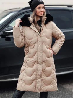 Płaszcze Damskie|Kurtki Damskie>Dstreet Kurtka zimowa damska pikowana długa WINTERACT beżowa TY4777