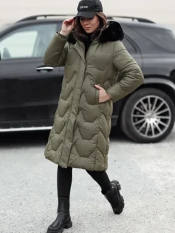Płaszcze Damskie|Kurtki Damskie>Dstreet Kurtka zimowa damska pikowana długa WINTERACT zielona TY4776