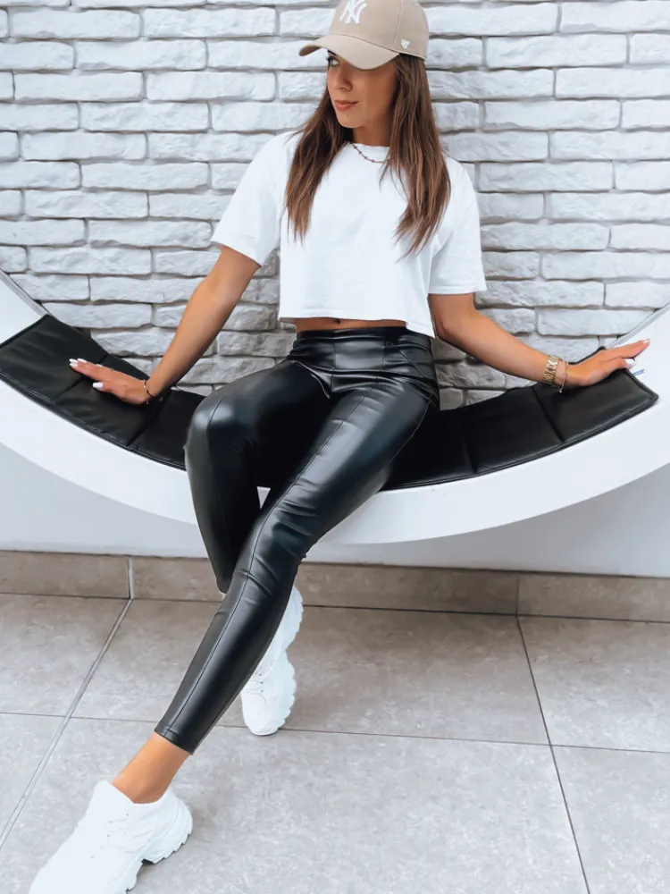 Spodnie Damskie>Dstreet Legginsy damskie skórzane GALACTIC GAZE czarne UY1566