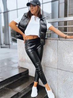 Spodnie Damskie>Dstreet Legginsy damskie skórzane COSMIC GLAMOUR czarne UY1565