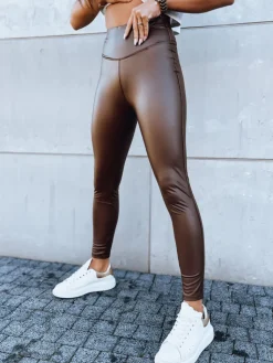 Spodnie Damskie>Dstreet Legginsy damskie woskowane JEWELS brązowe UY1702