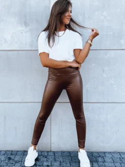 Spodnie Damskie>Dstreet Legginsy damskie woskowane JEWELS brązowe UY1702