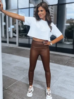 Spodnie Damskie>Dstreet Legginsy damskie woskowane WAXED CHIC czekoladowe UY1563
