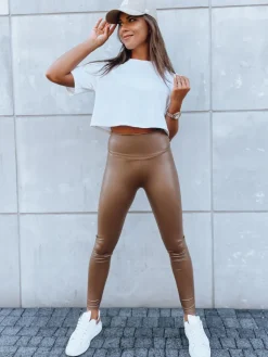 Spodnie Damskie>Dstreet Legginsy damskie woskowane EDIT kamelowe UY1622