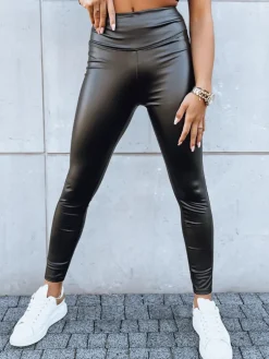 Spodnie Damskie>Dstreet Legginsy damskie woskowane JEWELS czarne UY1701
