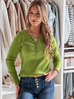 Bluzki Damskie>Dstreet Long sleeve damski one size FELORIA limonkowy RY2775