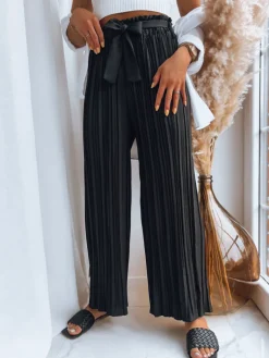 Wyjątkowe Okazje|Spodnie Damskie>Dstreet Marszczone spodnie damskie RUFFLES czarne UY1539