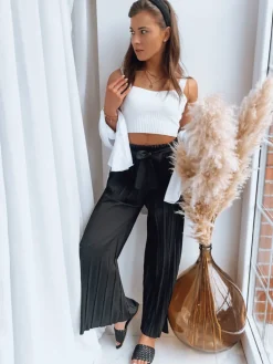 Wyjątkowe Okazje|Spodnie Damskie>Dstreet Marszczone spodnie damskie RUFFLES czarne UY1539