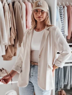 Marynarki Damskie>Dstreet Marynarka damska one size oversize RESIDAL jasnobeżowa PY0122