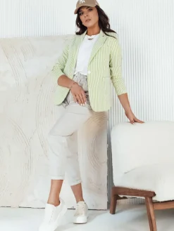 Marynarki Damskie>Dstreet Marynarka damska w paski LINARO biało-zielona PY0088