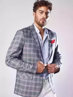 Marynarki Męskie>Dstreet Marynarka męska w kratę granatowa MX0567