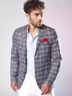 Marynarki Męskie>Dstreet Marynarka męska w kratę granatowa MX0567