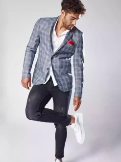 Marynarki Męskie>Dstreet Marynarka męska w kratę granatowa MX0566