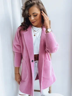 Płaszcze Damskie>Dstreet Płaszcz damski alpaka długi RITA II różowy NY0586