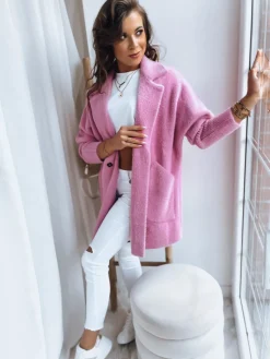 Płaszcze Damskie>Dstreet Płaszcz damski alpaka długi RITA II różowy NY0586