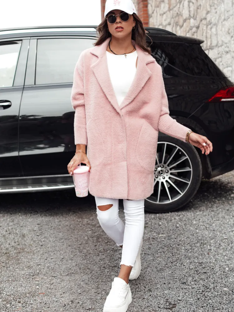 Płaszcze Damskie>Dstreet Płaszcz damski alpaka RITA II różowy NY0681