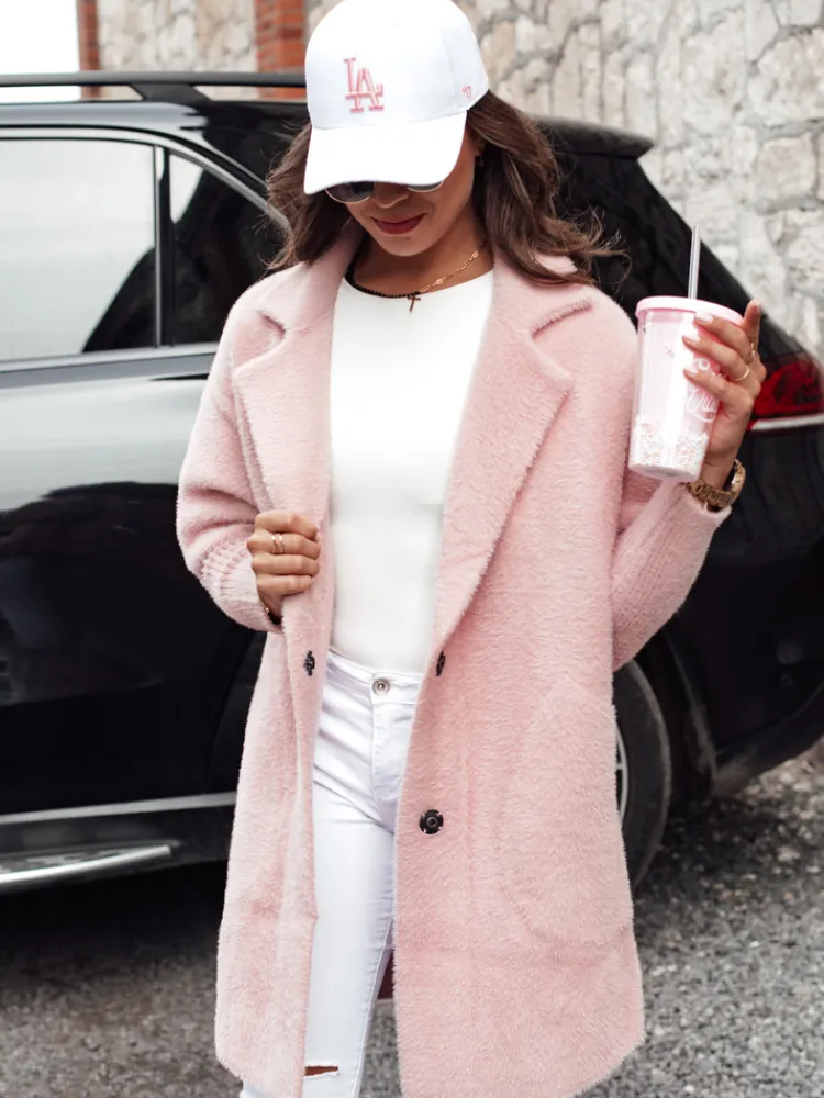 Płaszcze Damskie>Dstreet Płaszcz damski alpaka RITA II różowy NY0681