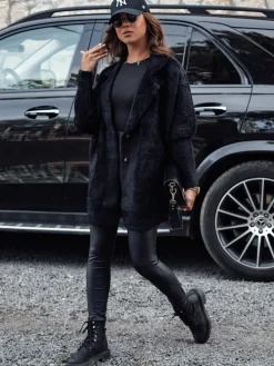Płaszcze Damskie>Dstreet Płaszcz damski alpaka RITA II czarny NY0669