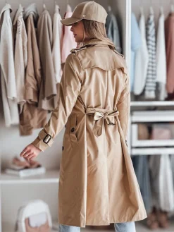 Płaszcze Damskie>Dstreet Płaszcz damski długi z paskiem SLIMFOTA kamelowy NY0746