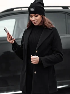 Płaszcze Damskie>Dstreet Płaszcz damski jednorzędowy BELVEONE czarny NY0732