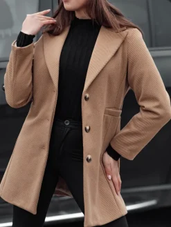 Płaszcze Damskie>Dstreet Płaszcz damski jednorzędowy BELVEONE kamelowy NY0734