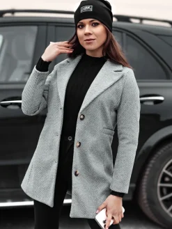 Płaszcze Damskie>Dstreet Płaszcz damski jednorzędowy BELVEONE szary NY0733