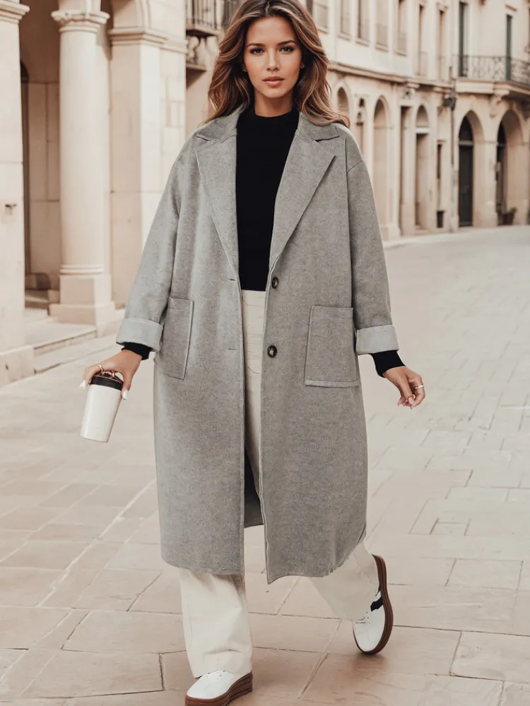 Płaszcze Damskie>Dstreet Płaszcz damski oversize AVELINNI długi szary NY0695