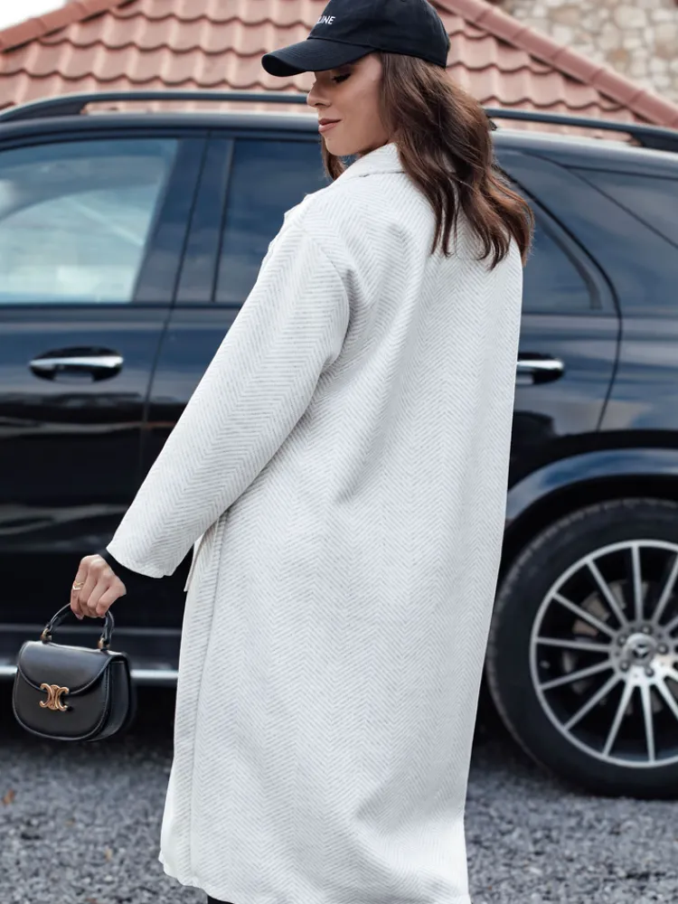 Płaszcze Damskie>Dstreet Płaszcz damski oversize AVELINNI długi w jodełkę beżowy NY0700