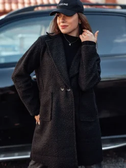 Płaszcze Damskie>Dstreet Płaszcz damski oversize BARALITE długi typu baranek czarny NY0709